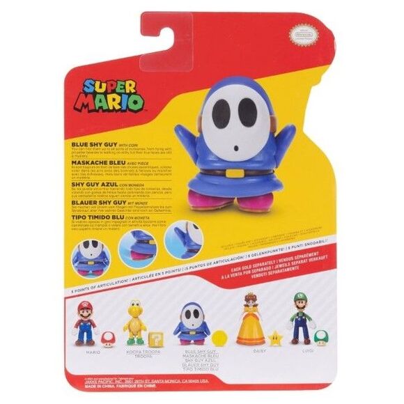 Jakks Pacific Super Mario Blue Shy Guy w/ Gold Coin Nintendo Action Figure New - Picture 2 of 3